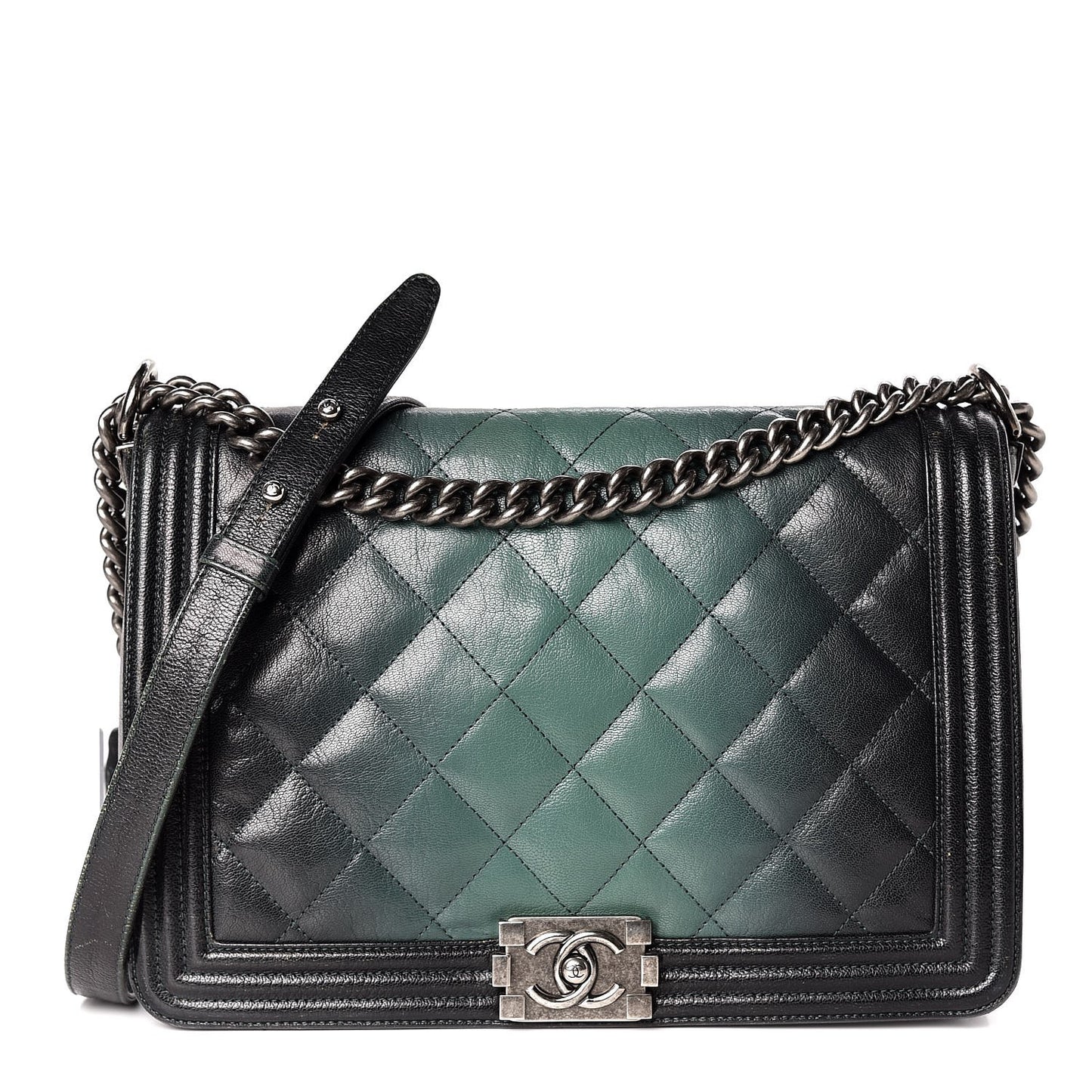 Goatskin Ombre Faded Quilted New Medium Boy Flap Dark Green