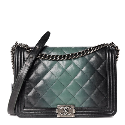 Chanel Goatskin Ombre Faded Quilted New Medium Boy Flap Dark Green 1 of 15