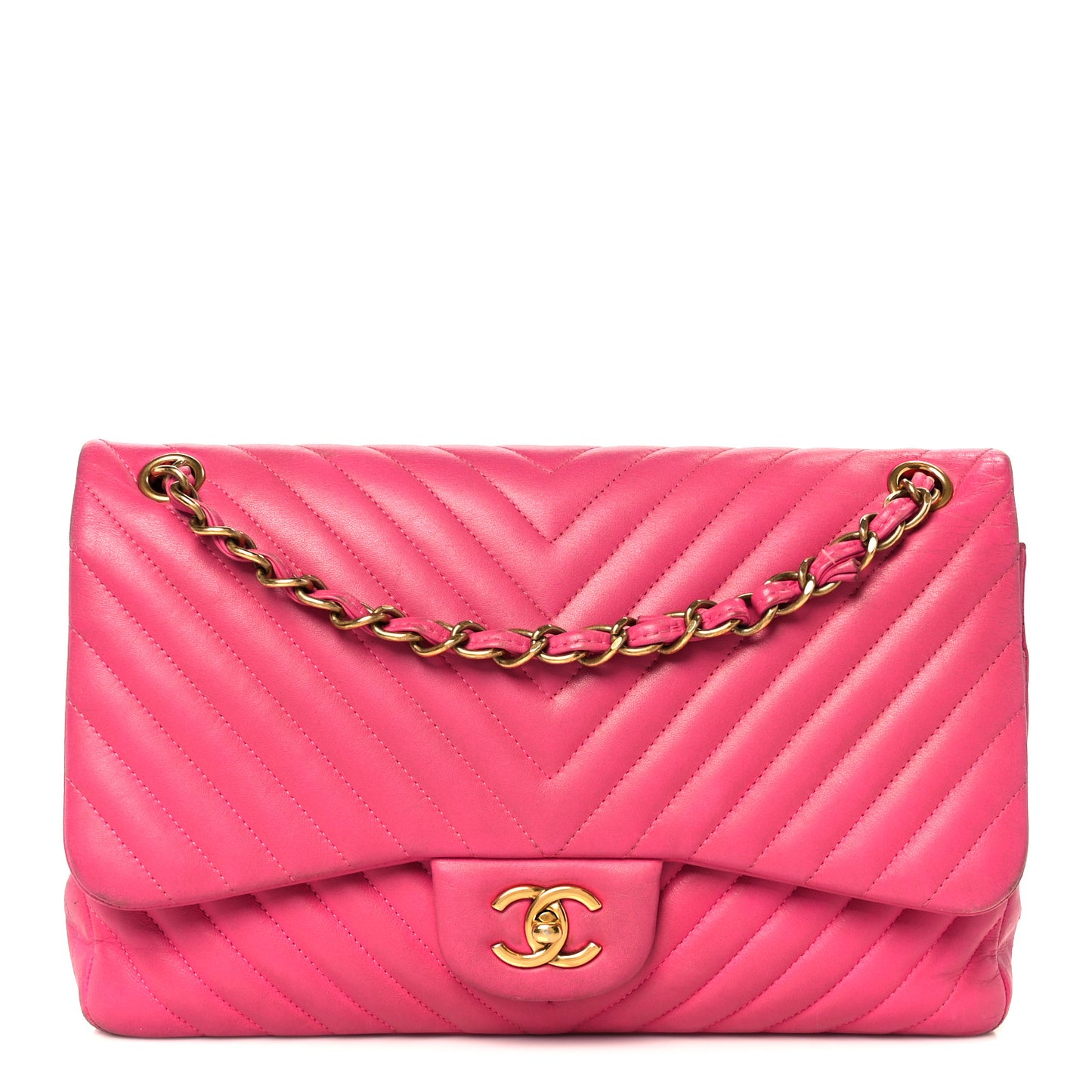 Lambskin Chevron Quilted Jumbo Double Flap Dark Pink