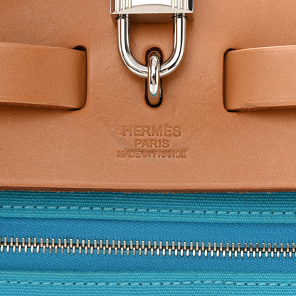 Hermes Vache Hunter Toile Herbag Zip 31 PM Bleu Azteque Menthe 8 of 12