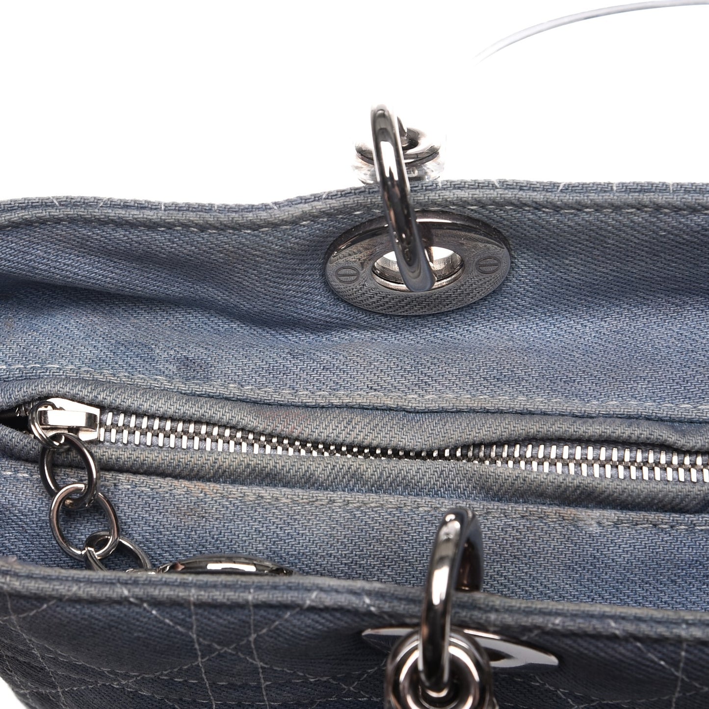 Denim Cannage Large Lady Dior Tote Blue