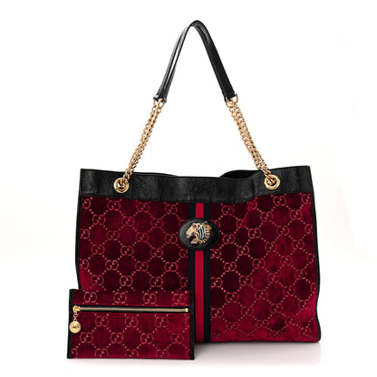 Gucci Velvet GG Monogram Large Rajah Chain Tote Red Cipria Black 3 of 11
