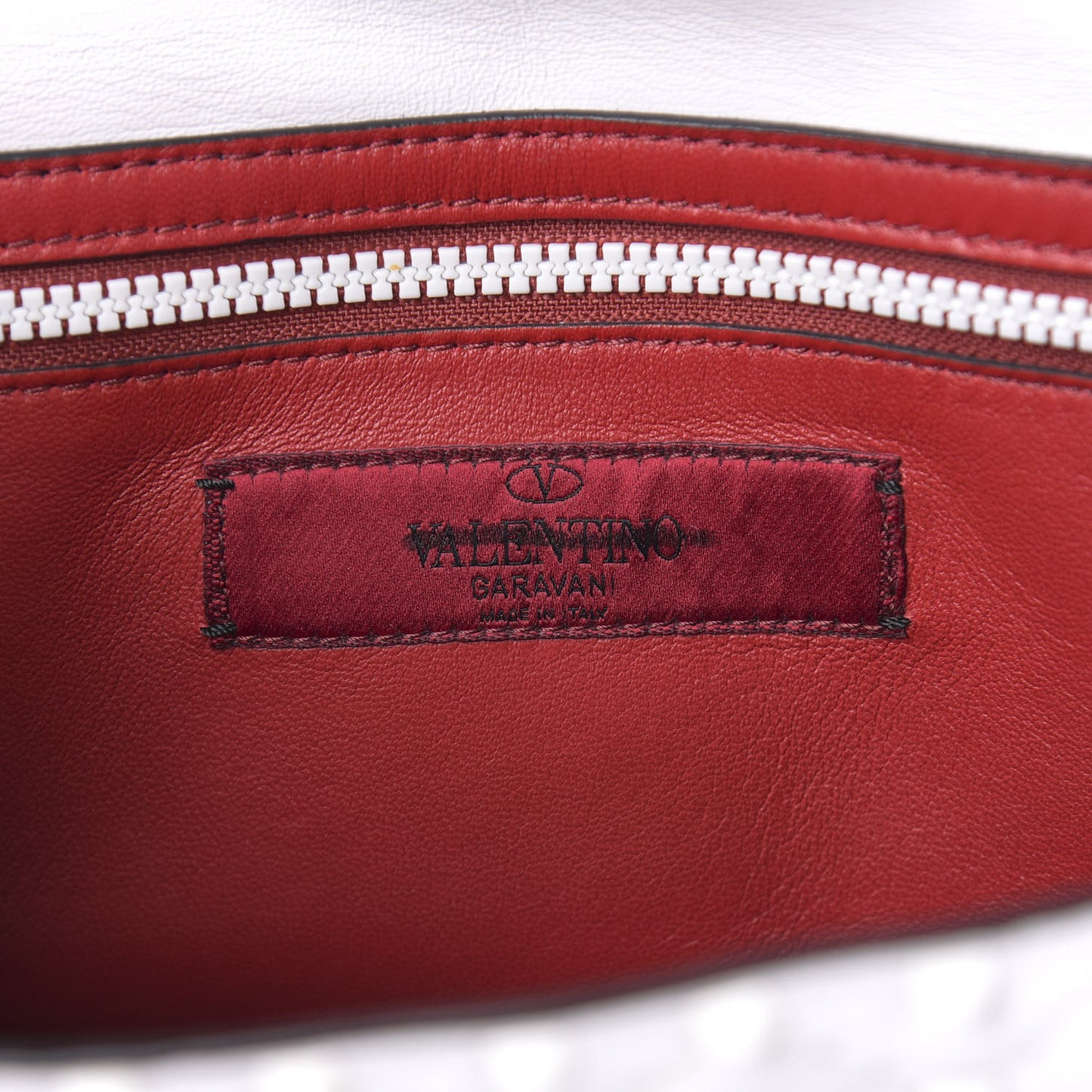 Lambskin Free Rockstud Spike Wallet on Chain Optic White