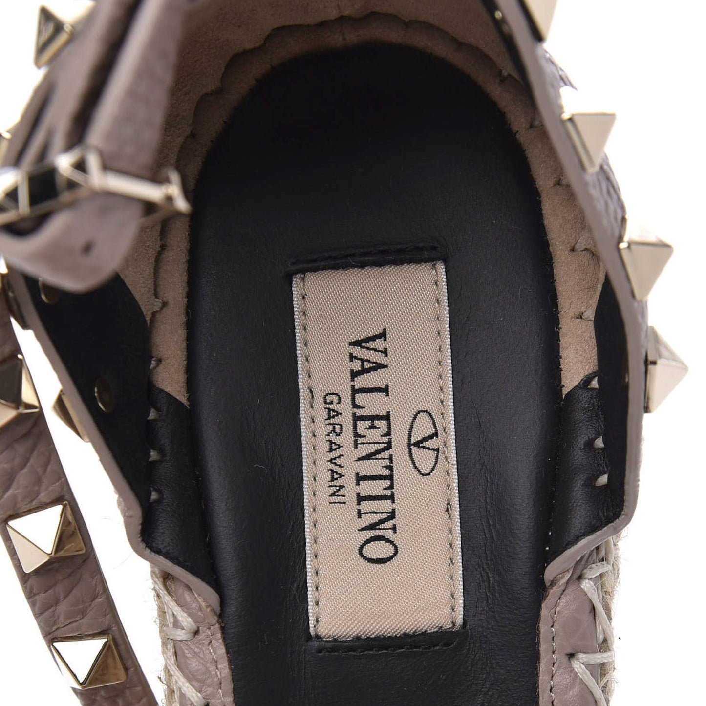 Grained Calfskin Rockstud Ankle Wrap Espadrille 15/85mm Wedges 40 Poudre