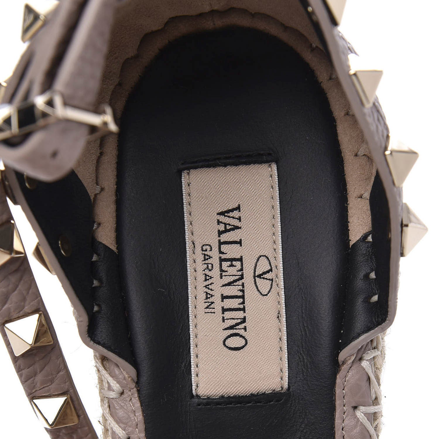 Valentino Garavani Grained Calfskin Rockstud Ankle Wrap Espadrille 15/85mm Wedges 40 Poudre 7 of 9