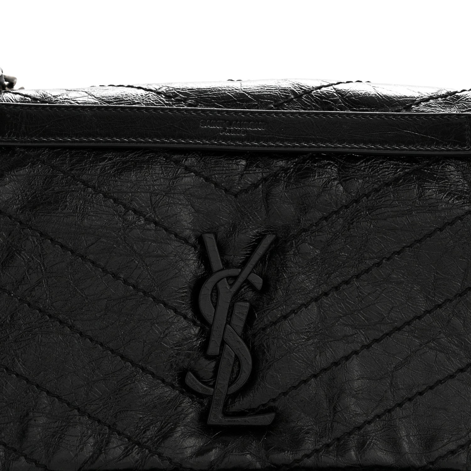 Saint Laurent Crinkled Calfskin Shearling Monogram Medium Niki Chain Satchel Black 8 of 14