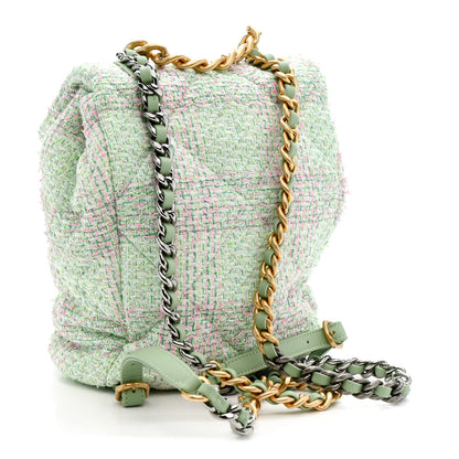 Chanel Tweed Quilted Chanel 19 Backpack Green Pink 3 of 10