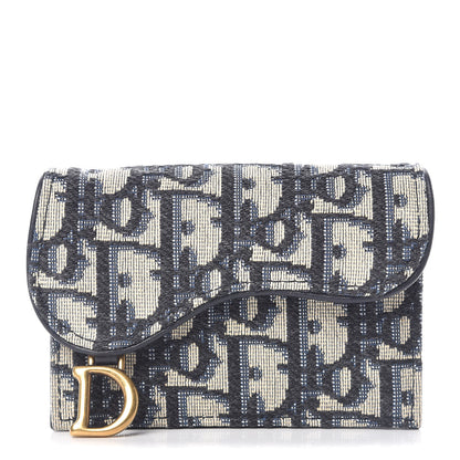 Christian Dior Oblique Saddle Card Holder Blue 1 of 10