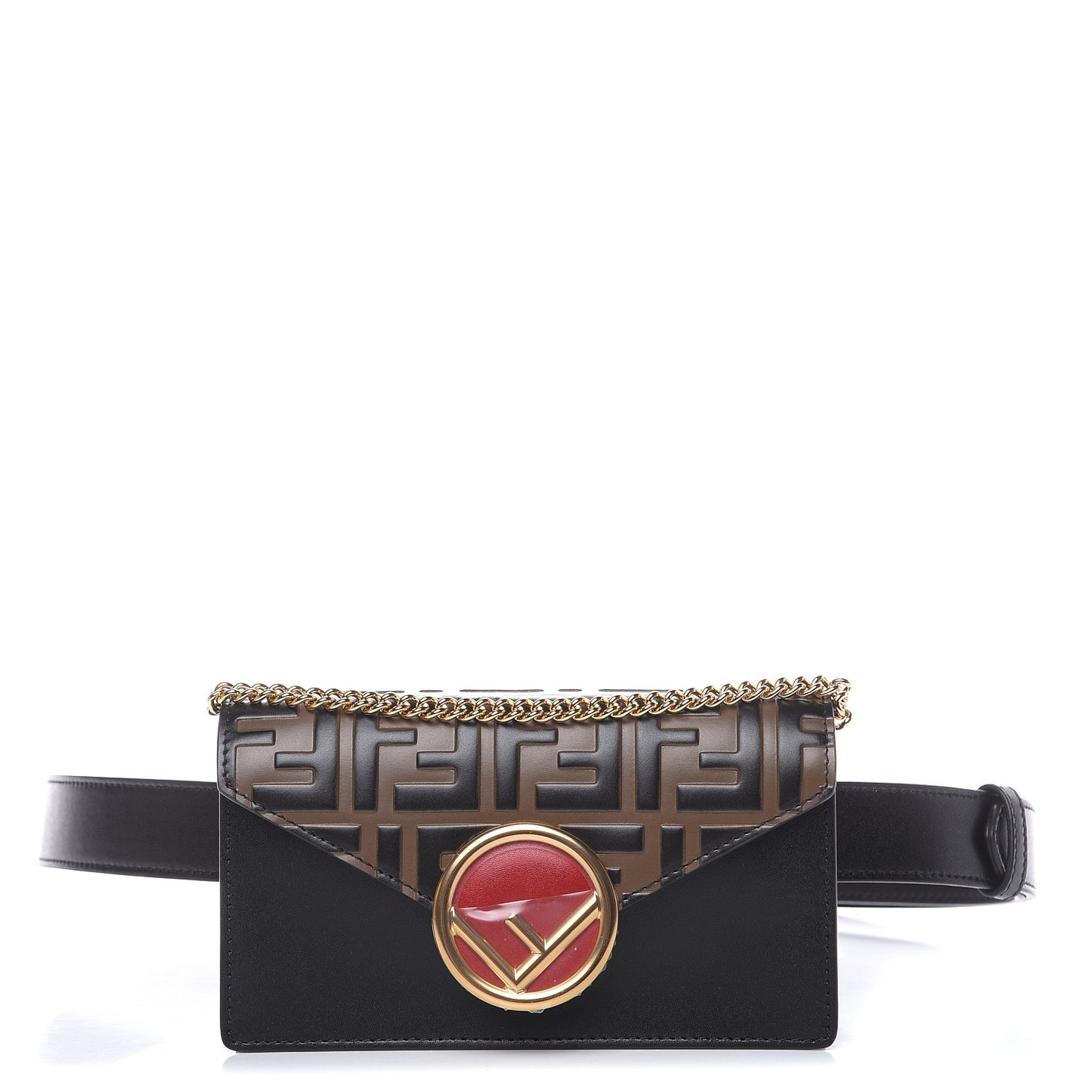Vitello Liberty F is Fendi Bi-Color FF 1974 Embossed Envelope Belt Bag Maya Black
