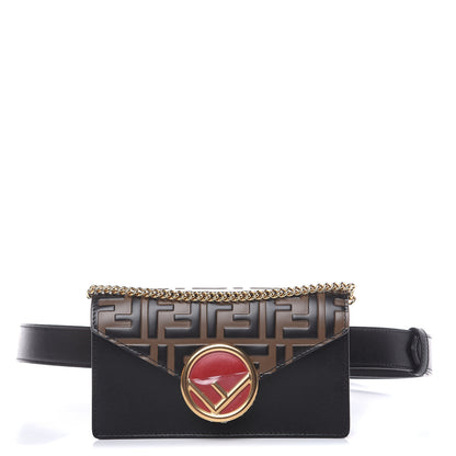 Fendi Vitello Liberty F is Fendi Bi-Color FF 1974 Embossed Envelope Belt Bag Maya Black 1 of 11