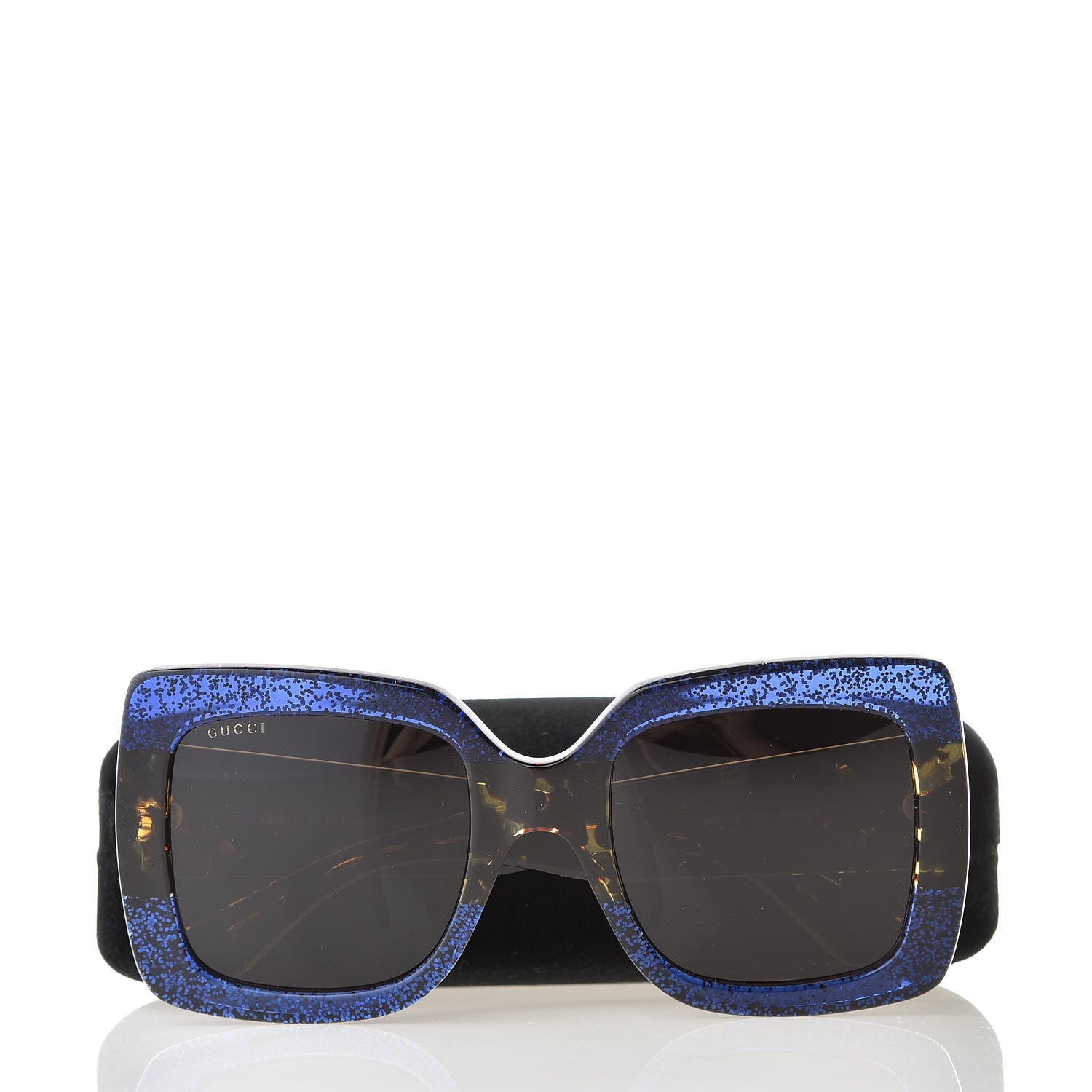 Gucci Square Frame GG0083S Sunglasses Glitter Blue Havana Brown 8 of 8