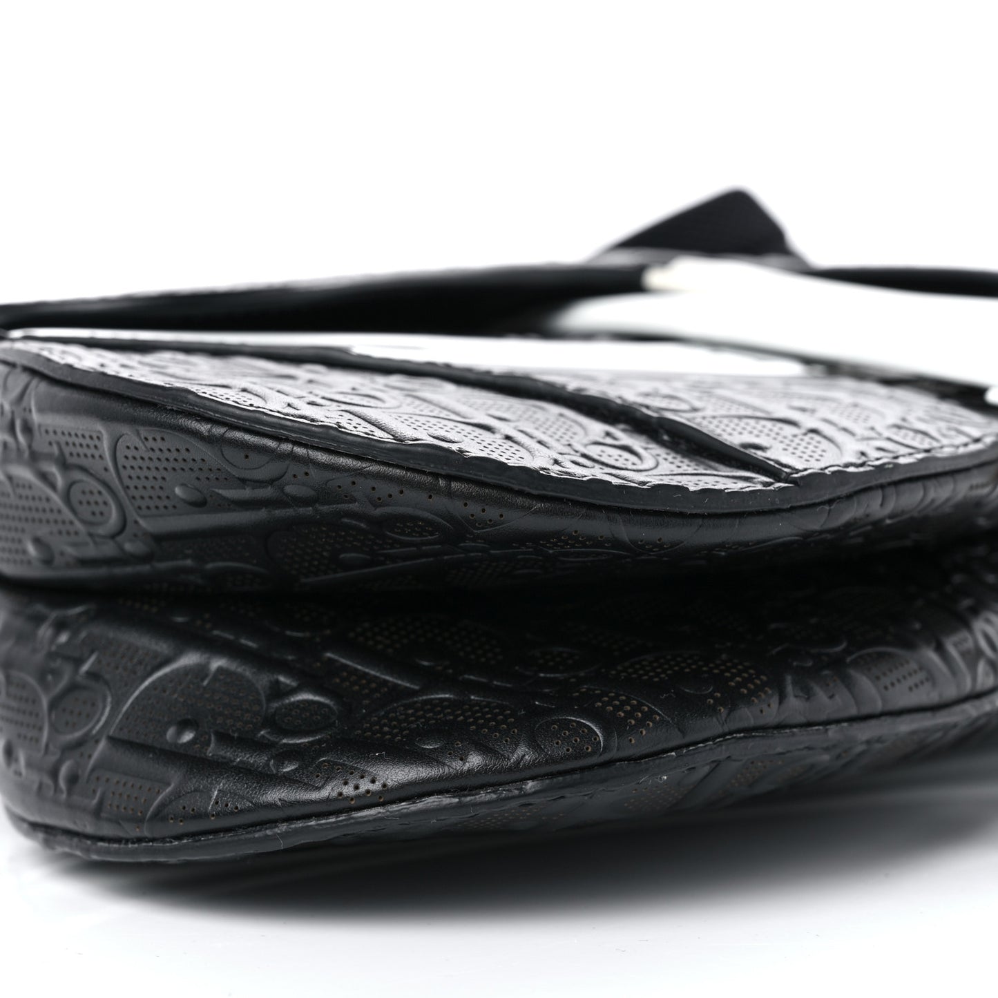 Calfskin Embossed Oblique Vibe Saddle Bag With Strap Black White
