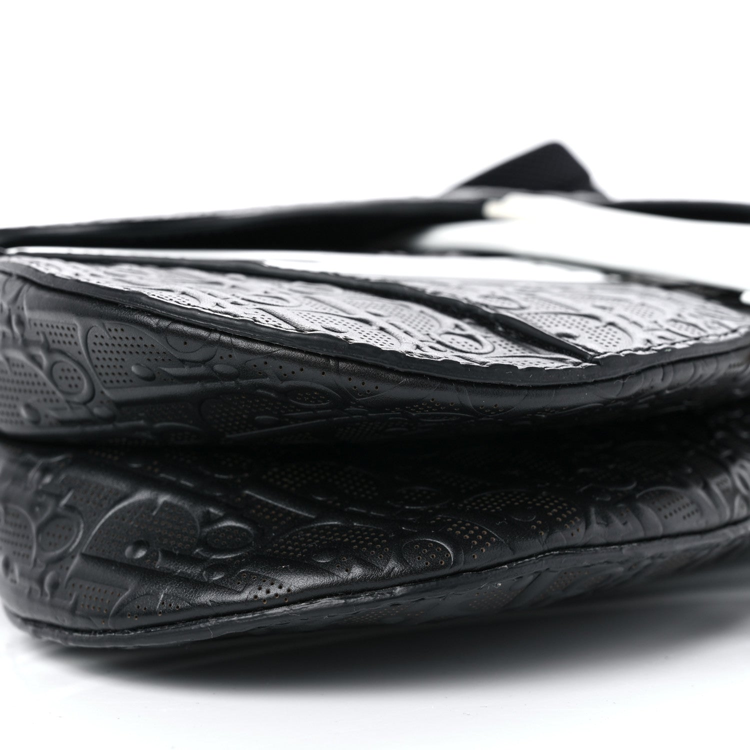Christian Dior Calfskin Embossed Oblique Vibe Saddle Bag With Strap Black White 9 of 11