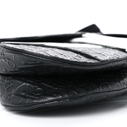 Christian Dior Calfskin Embossed Oblique Vibe Saddle Bag With Strap Black White 9 of 11