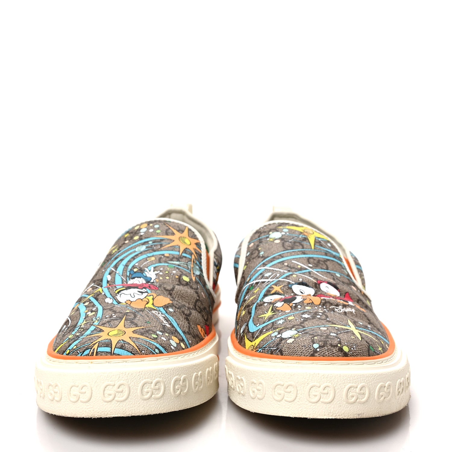 Gucci X DISNEY GG Supreme Monogram Donald Duck Mens 1977 Tennis Slip On Sneakers 9 Beige Ebony Mystic White Deep Orange 2 of 8