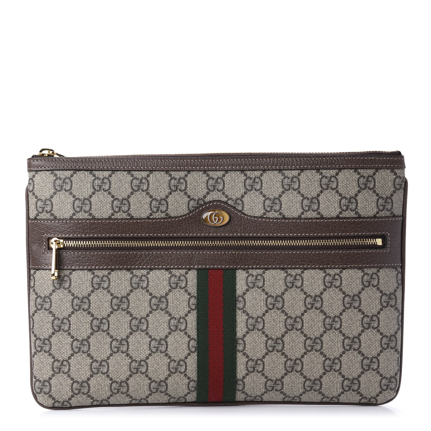 GG Supreme Monogram Large Ophidia Pouch Clutch Brown
