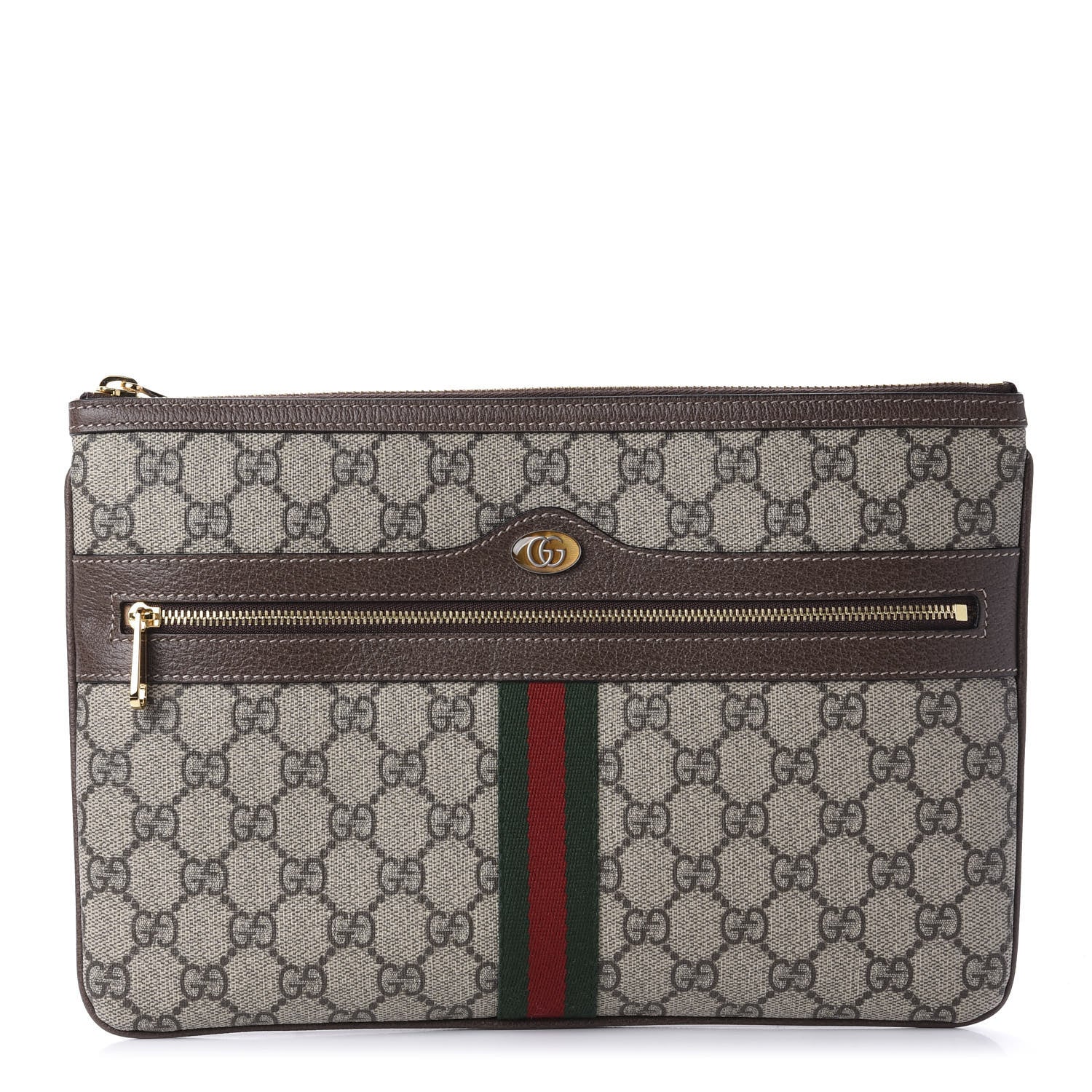 Gucci GG Supreme Monogram Large Ophidia Pouch Clutch Brown 1 of 10