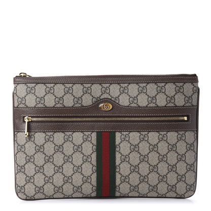 Gucci GG Supreme Monogram Large Ophidia Pouch Clutch Brown 1 of 10