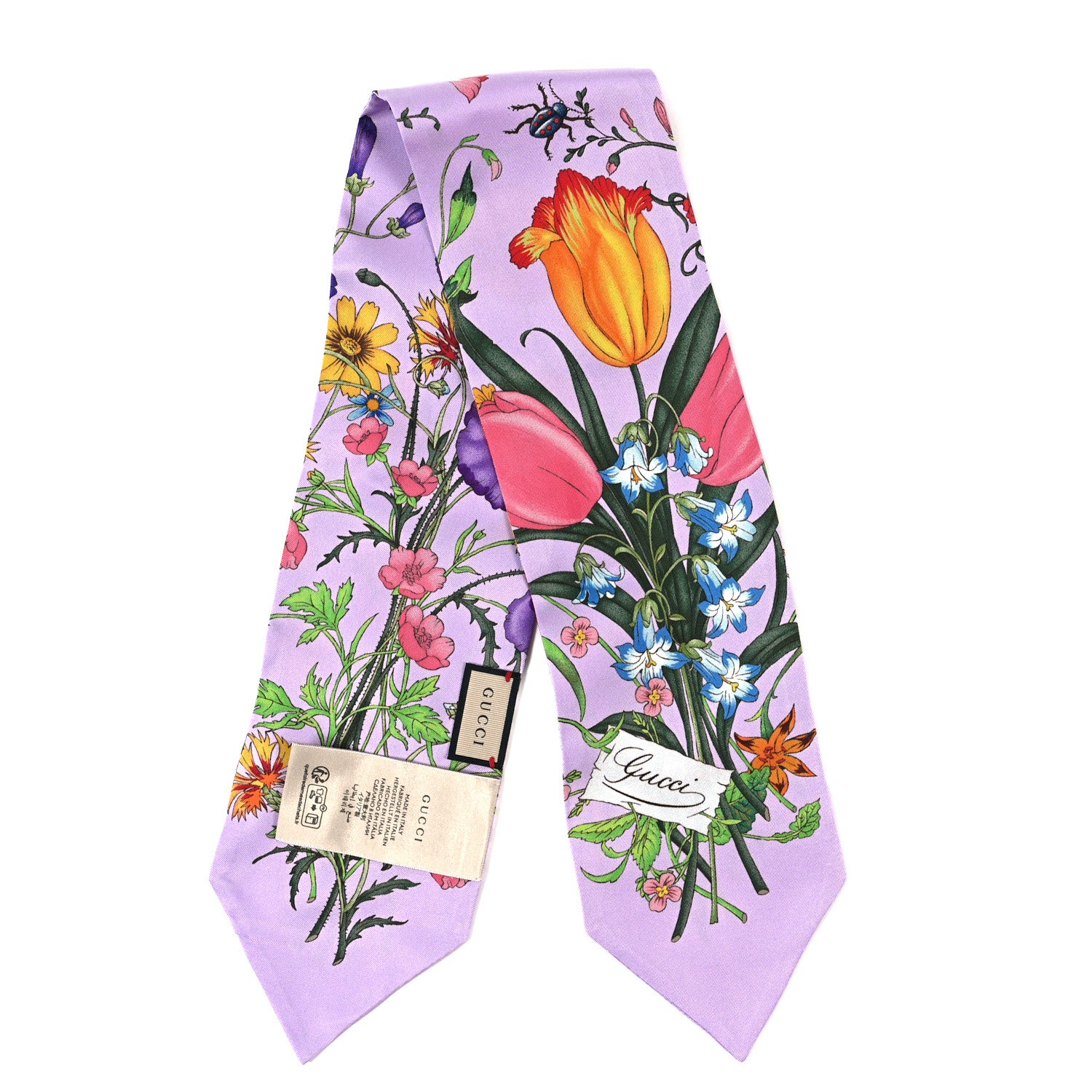 Gucci Silk Flora Neck Bow Scarf Purple Multicolor 2 of 3