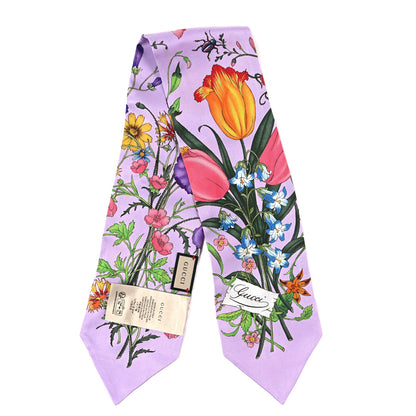 Gucci Silk Flora Neck Bow Scarf Purple Multicolor 2 of 3