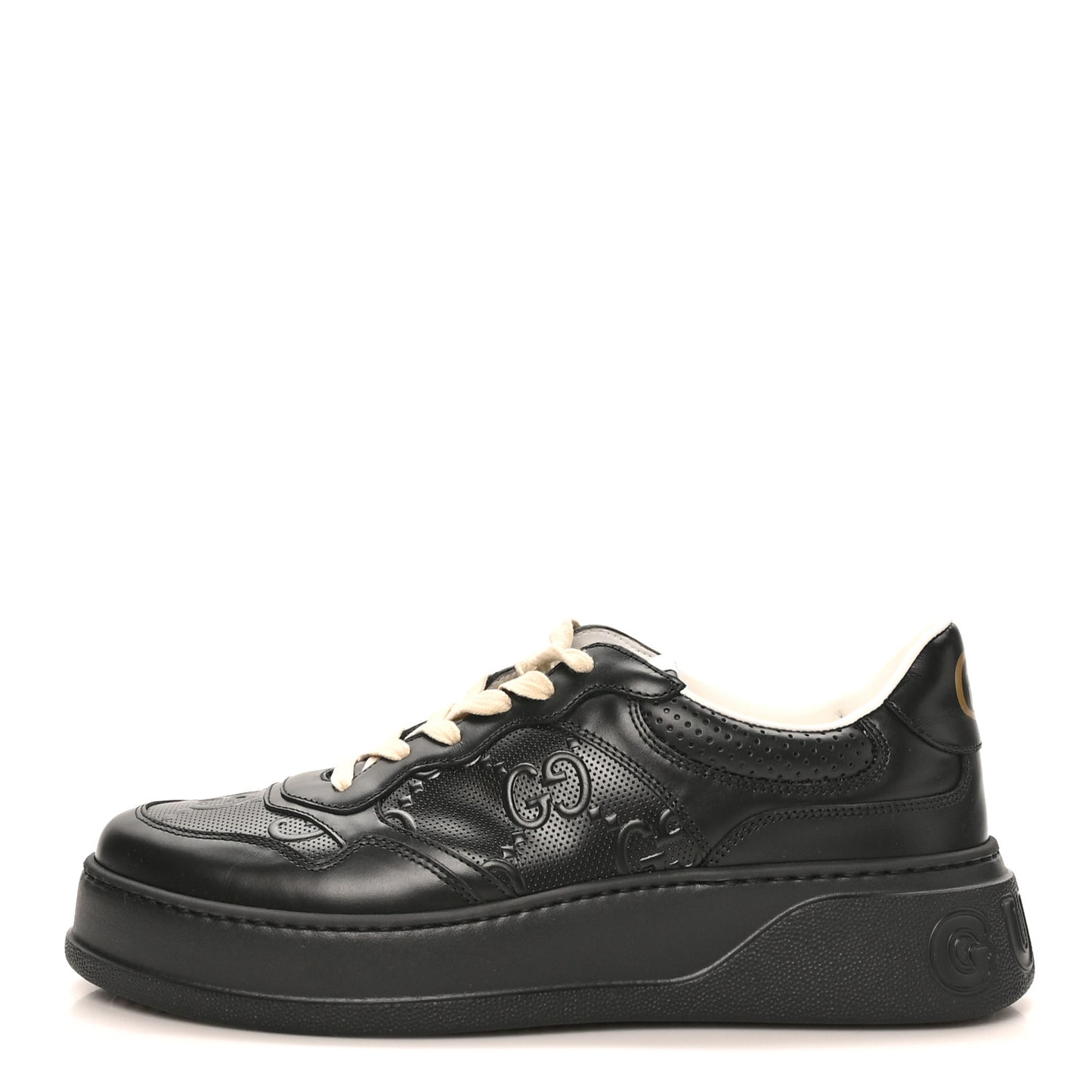 Calfskin GG Tennis Embossed Perforated Mens Interlocking G 55mm Sneakers 11.5 Black