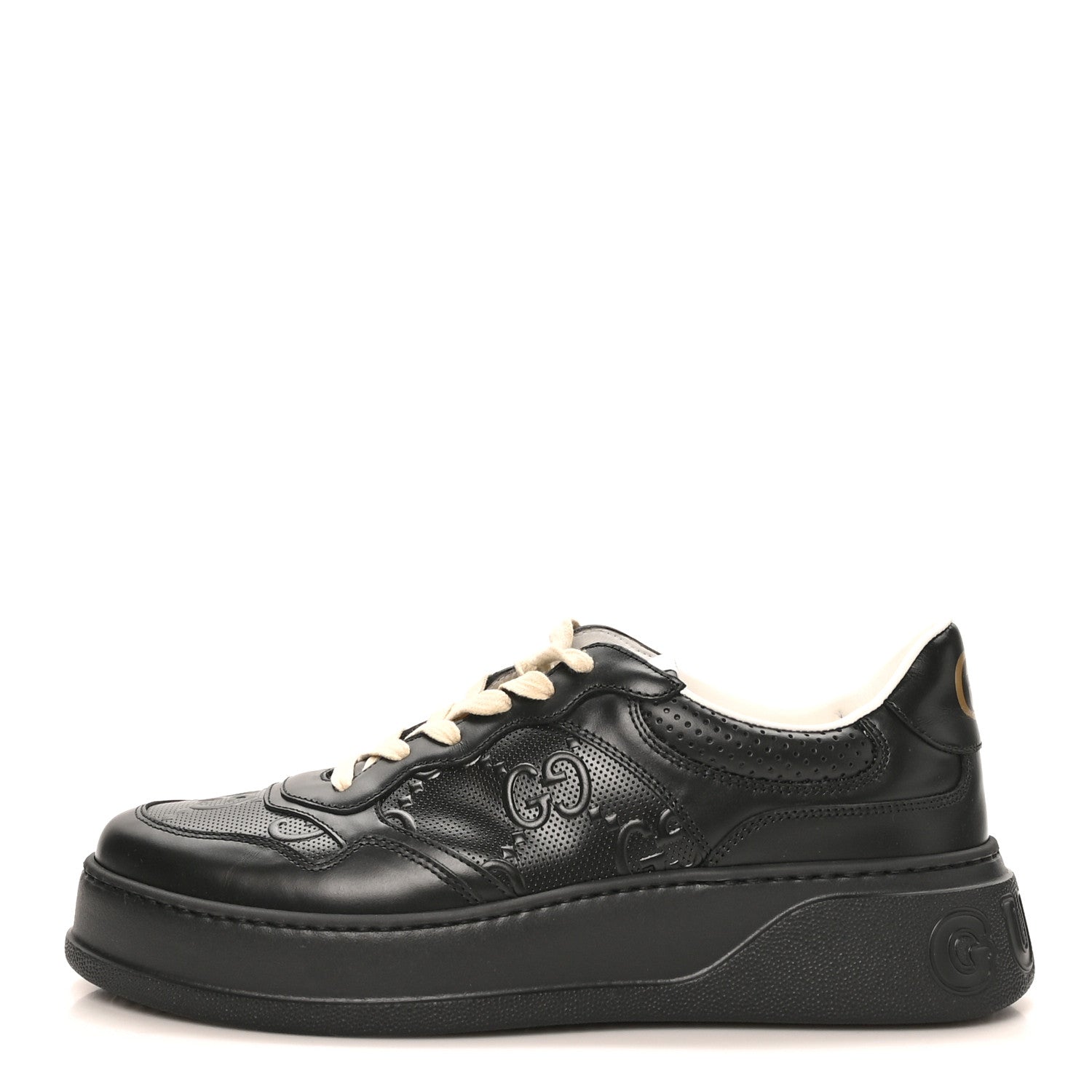 Gucci Calfskin GG Tennis Embossed Perforated Mens Interlocking G 55mm Sneakers 11.5 Black 1 of 10
