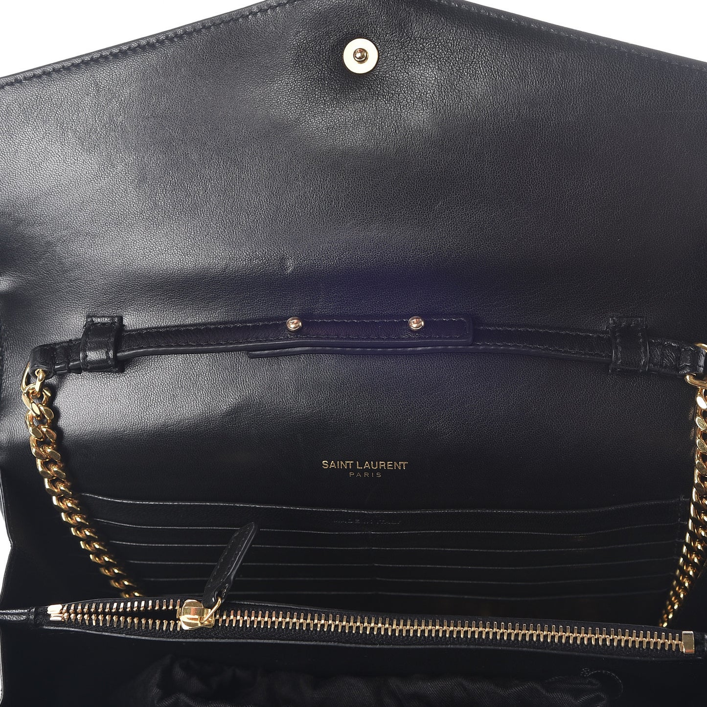 Lambskin Matelasse Chevron Monogram Sulpice Chain Wallet Black