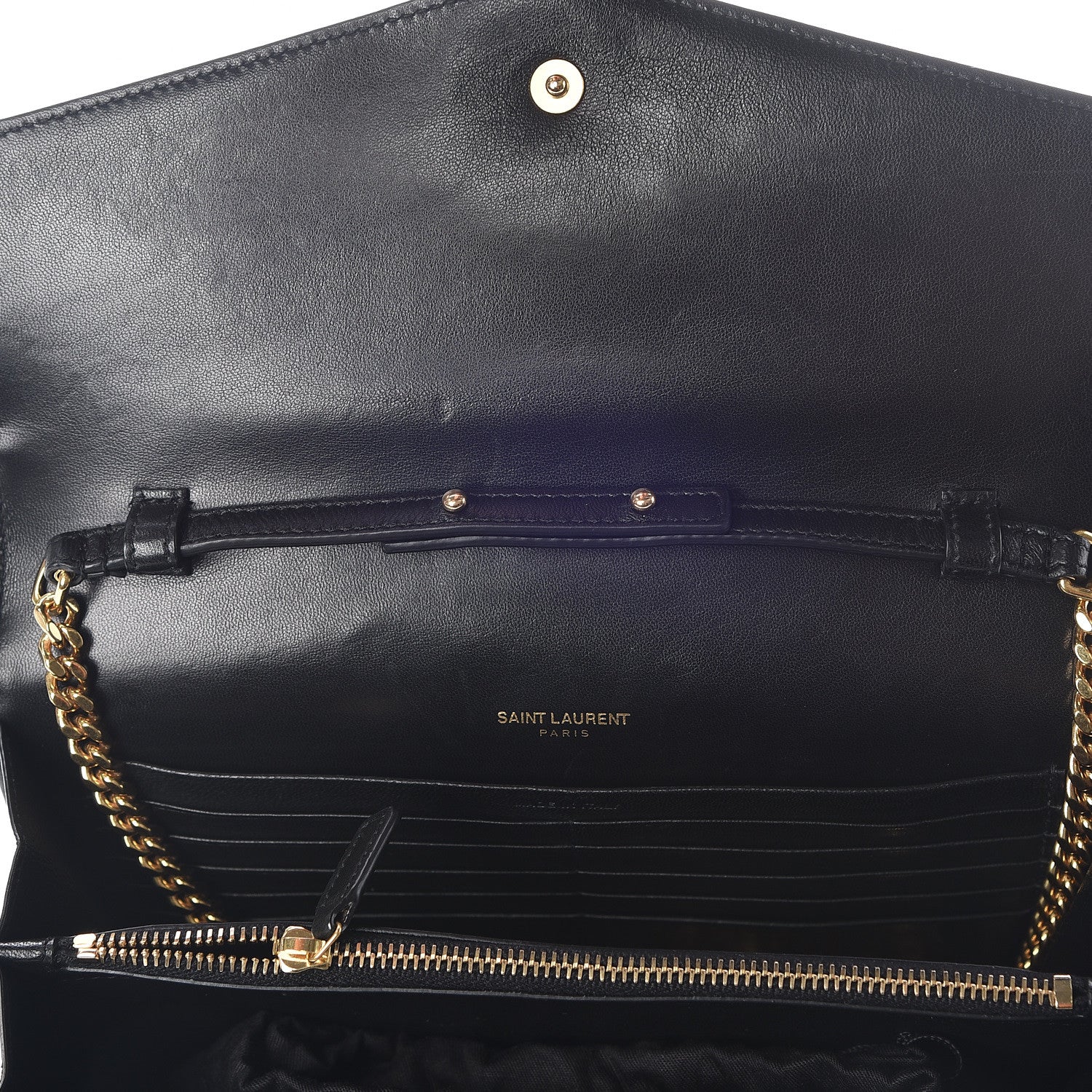 Saint Laurent Lambskin Matelasse Chevron Monogram Sulpice Chain Wallet Black 9 of 9