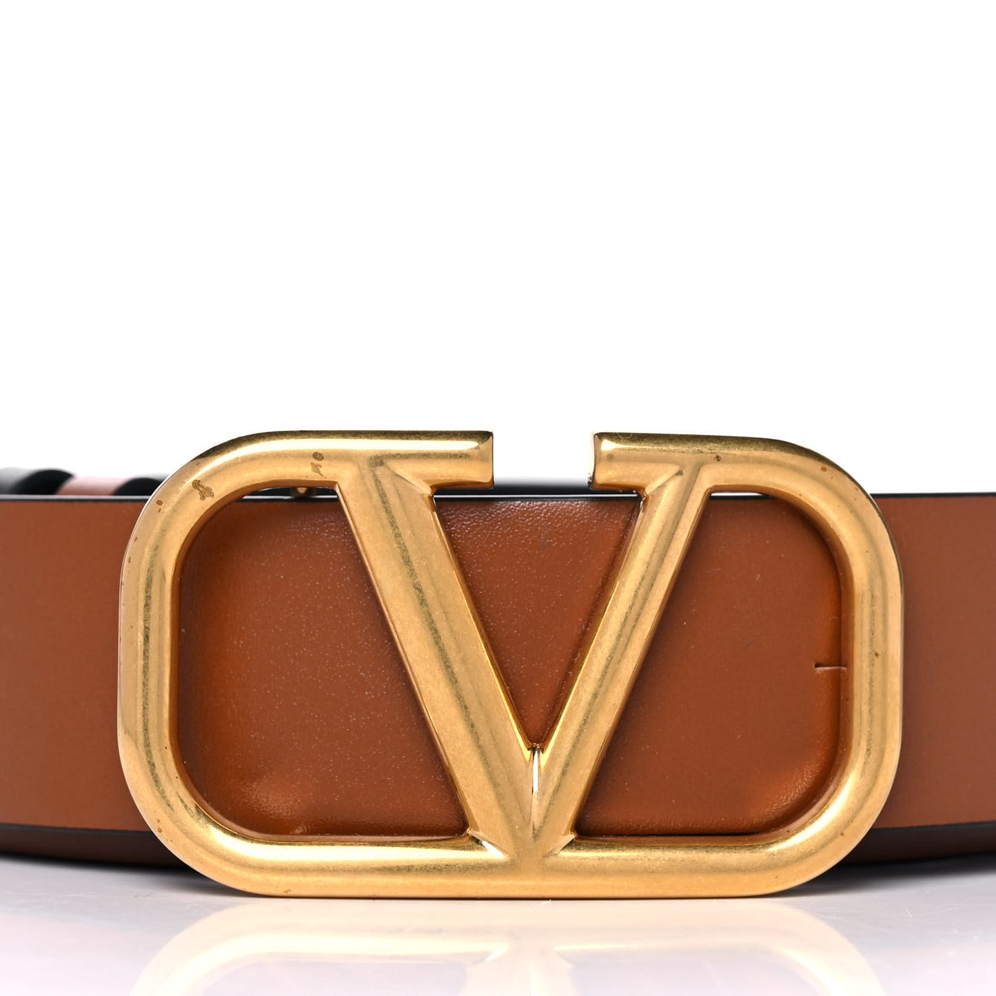 Glossy Calfskin VLogo Reversible 30mm Belt 85 34 Saddle Brown Black