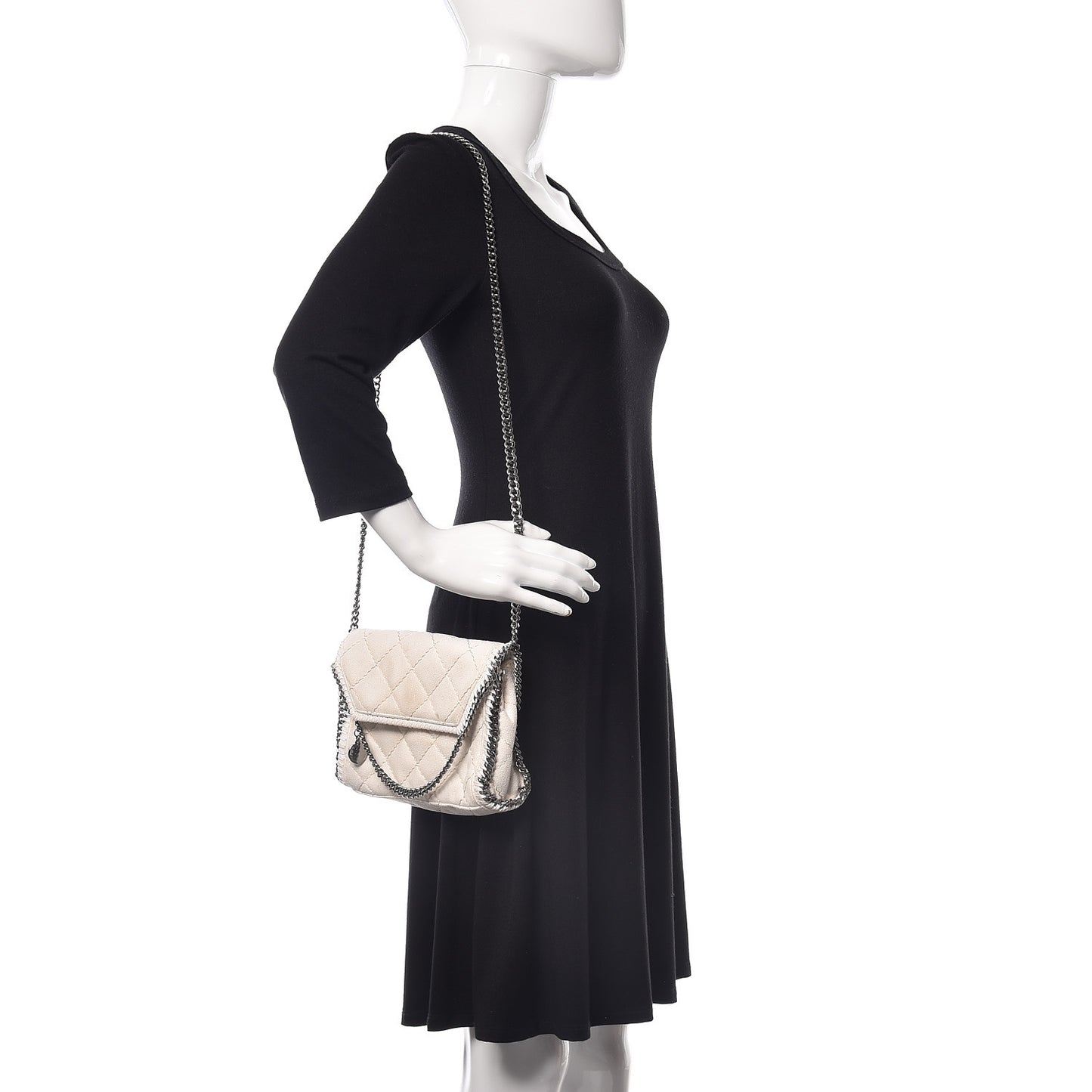 Shaggy Deer Quilted Mini Falabella Fold Over Tote Chalk