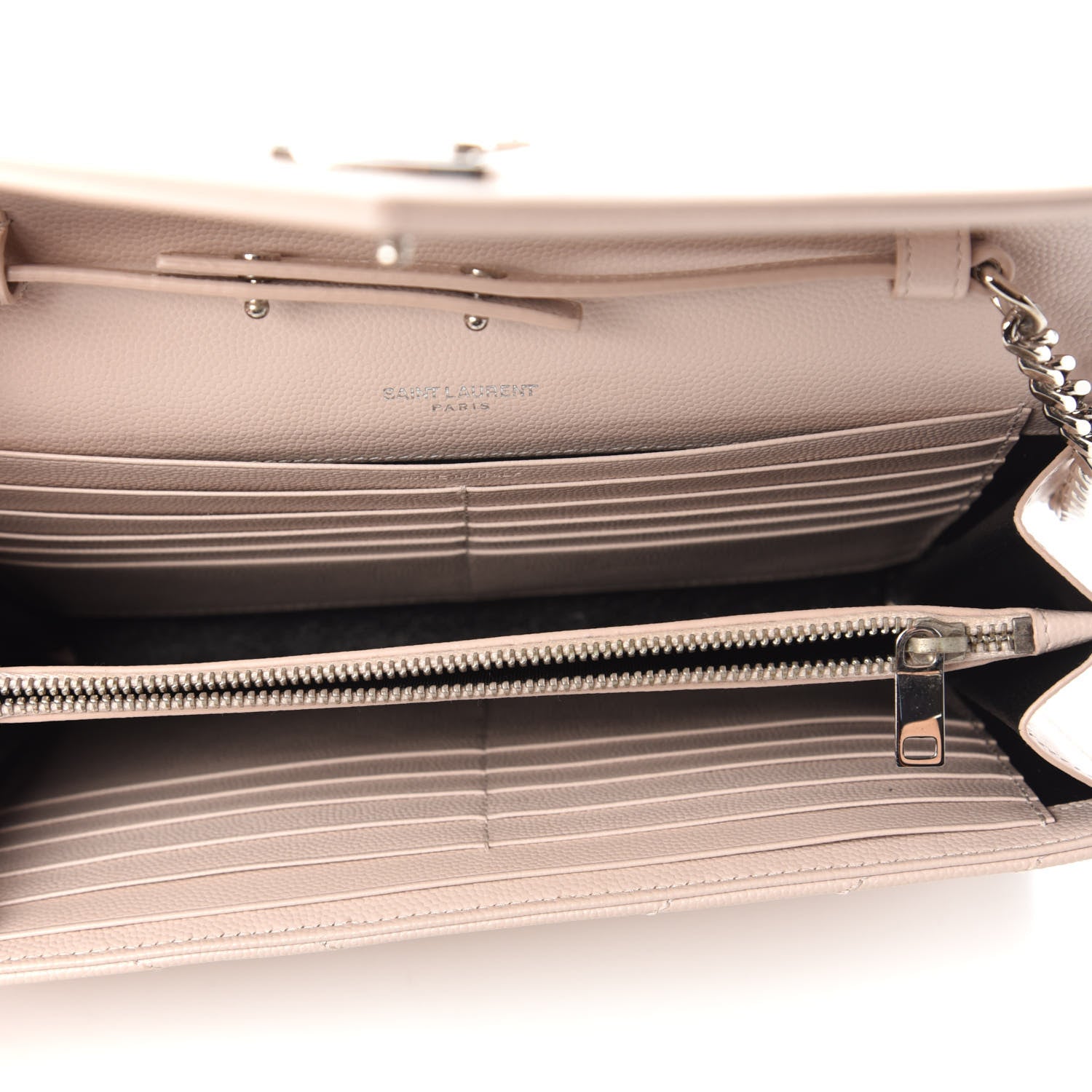 Saint Laurent Grain De Poudre Matelasse Chevron Monogram Chain Wallet Washed Light Pink 5 of 9
