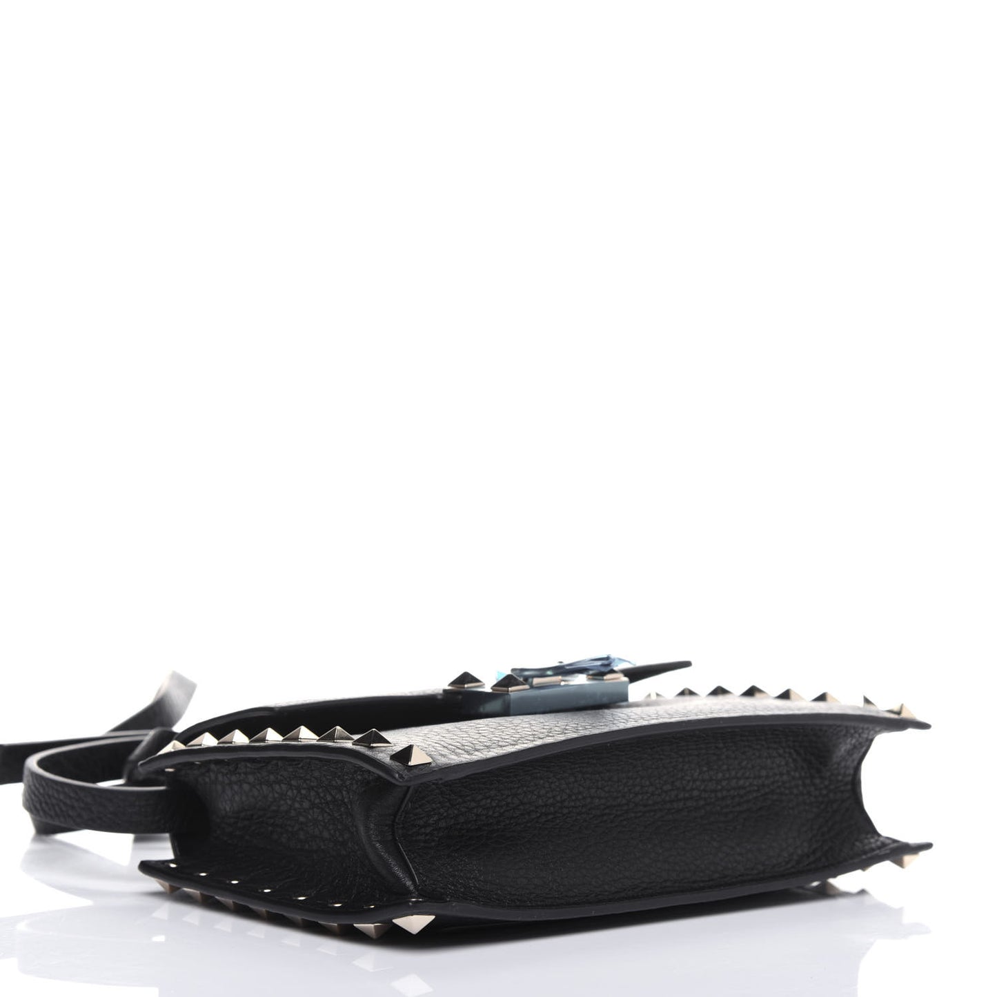 Pebbled Calfskin Small Rockstud Overlay Flap Shoulder Bag Black
