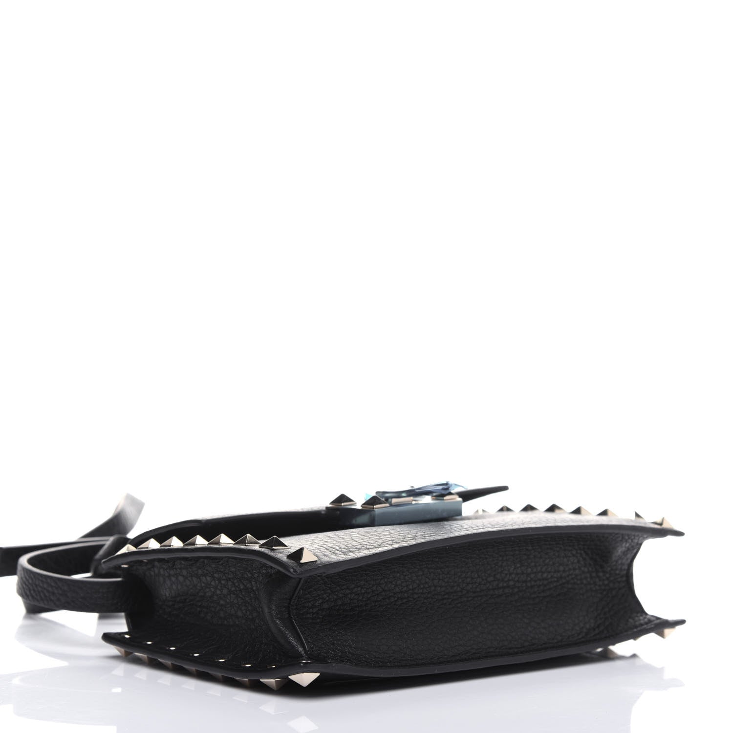 Valentino Garavani Pebbled Calfskin Small Rockstud Overlay Flap Shoulder Bag Black 4 of 11