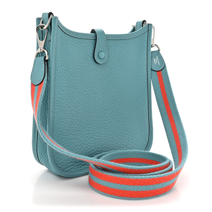 Hermes Taurillon Clemence Evelyne TPM Bleu Saint Cyr Orange Poppy 3 of 13