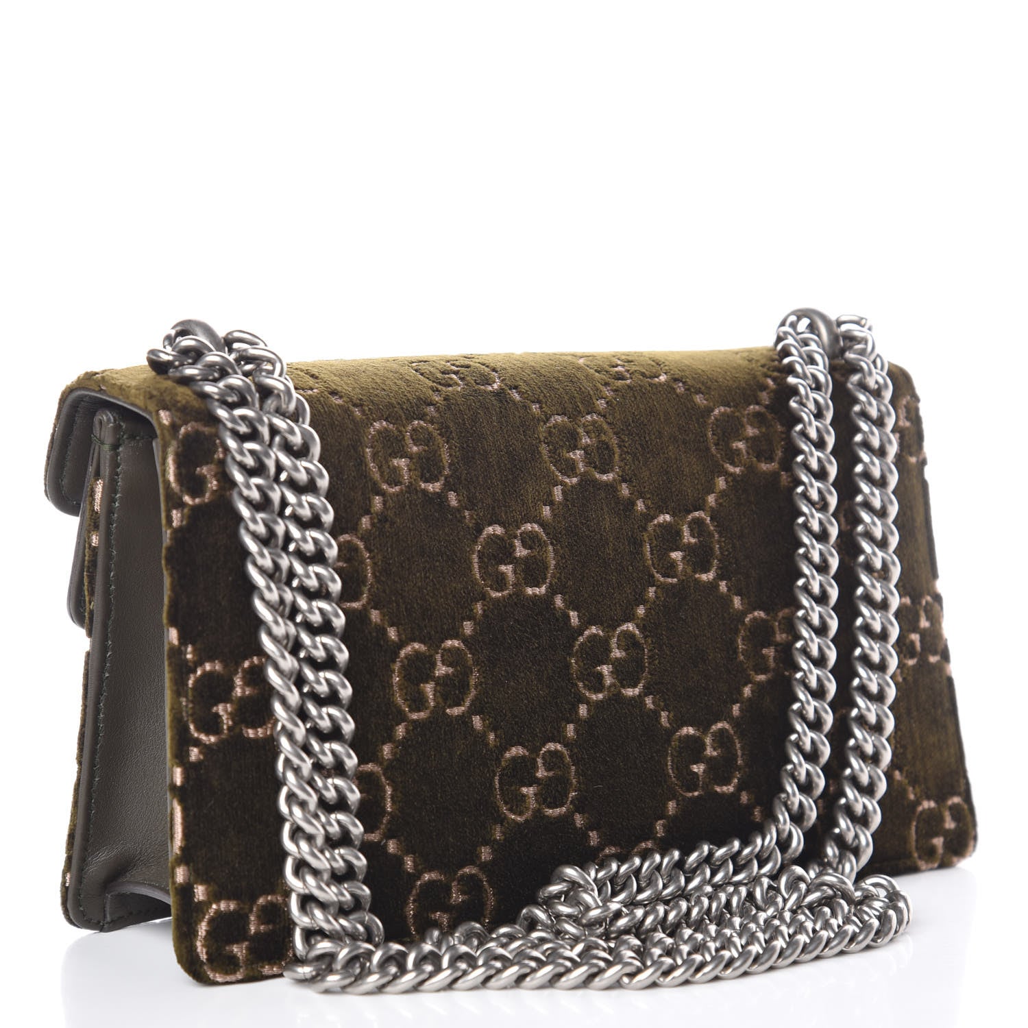 Gucci Velvet Moon Calfskin Crystal GG Monogram Small Dionysus Shoulder Bag Dark Olive Rose Gold 4 of 12