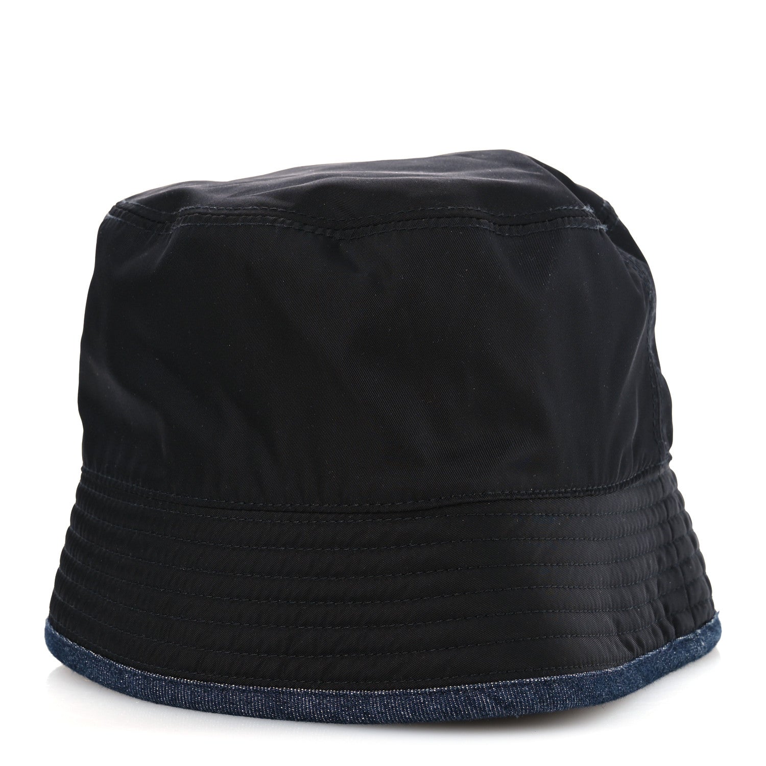 Prada Nylon Denim Metal Triangle Logo Bucket Hat S Black 6 of 9