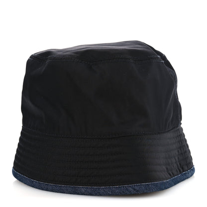 Prada Nylon Denim Metal Triangle Logo Bucket Hat S Black 6 of 9