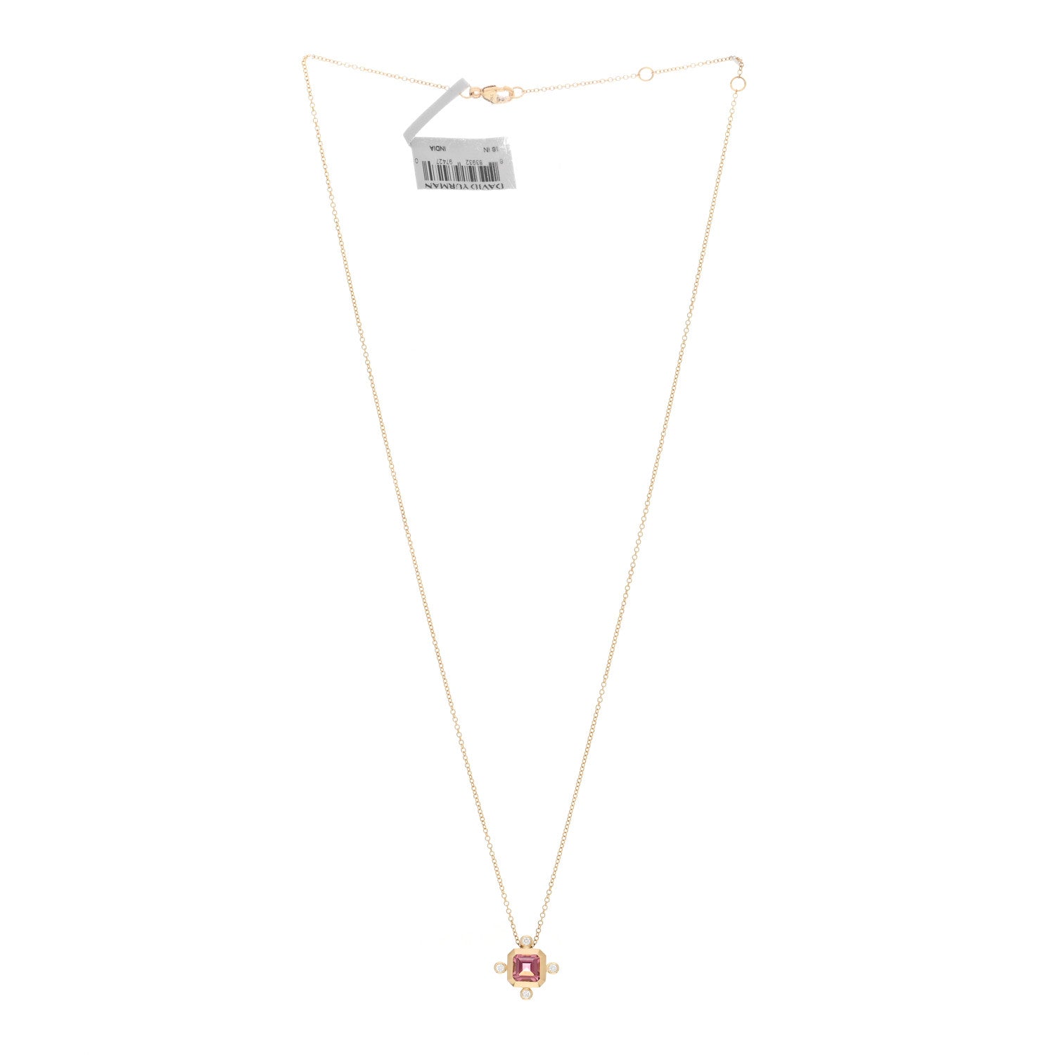 David Yurman 18K Yellow Gold Diamond Pink Tourmaline Novella Pendant Necklace 2 of 4