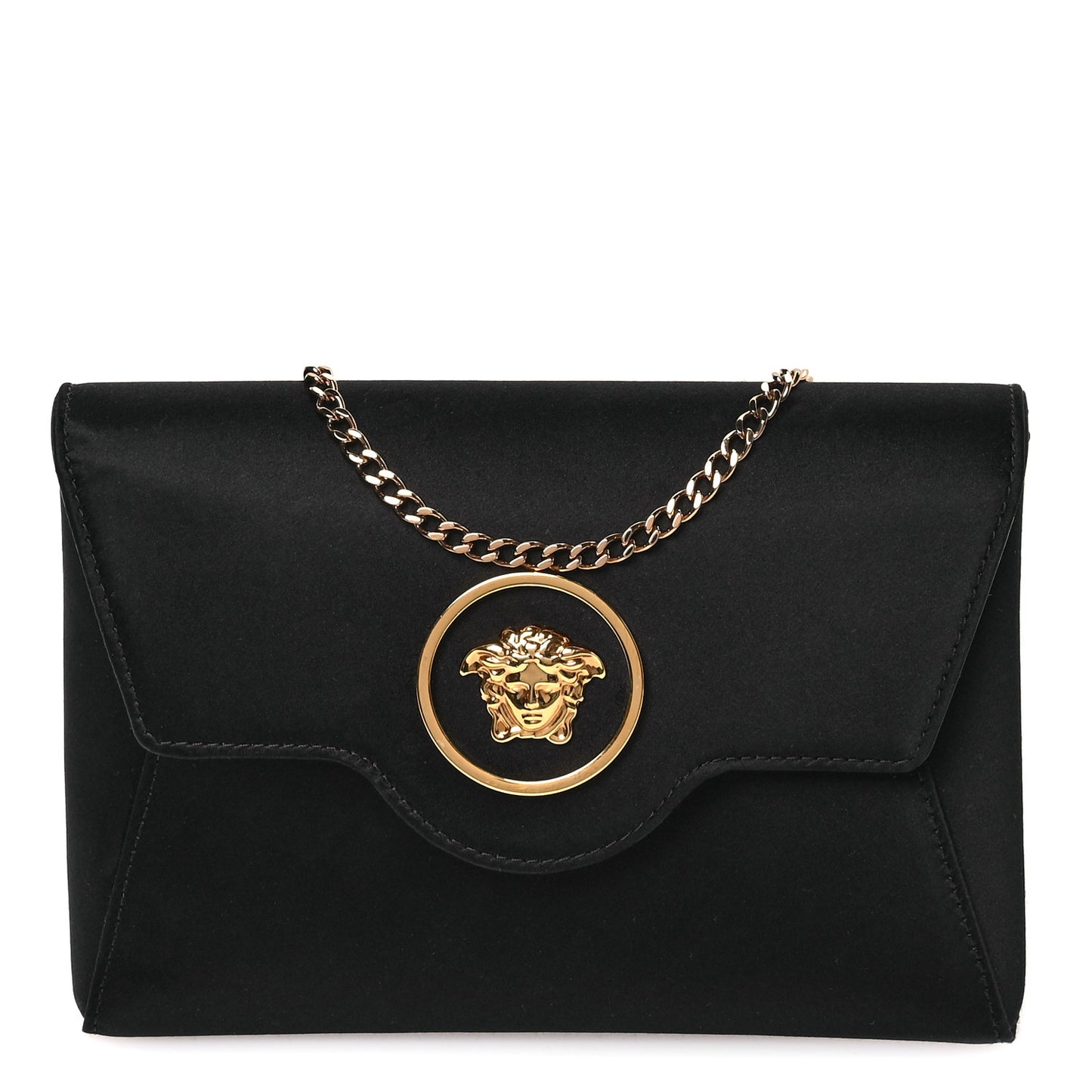 Satin La Medusa Envelope Clutch Black