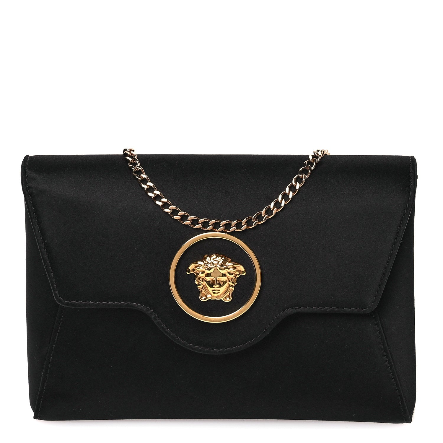 Versace Satin La Medusa Envelope Clutch Black 1 of 10