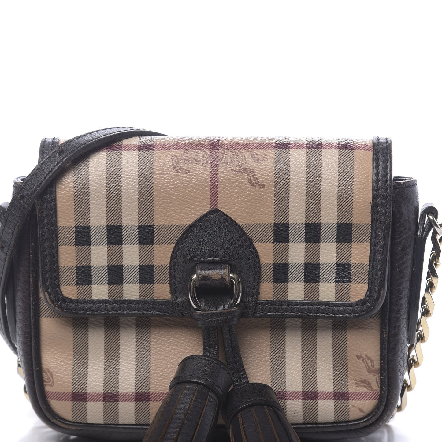 Haymarket Check Mini Tassel Crossbody Bag Chocolate