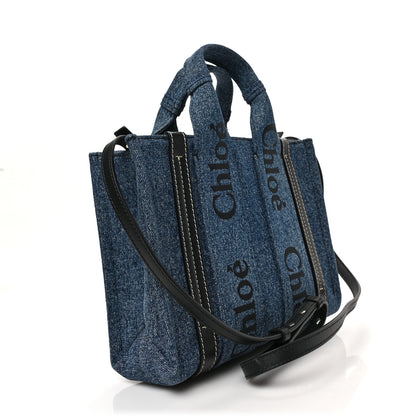 Chloe Denim Calfskin Small Woody Ribbon Tote With Strap Blue 3 of 8