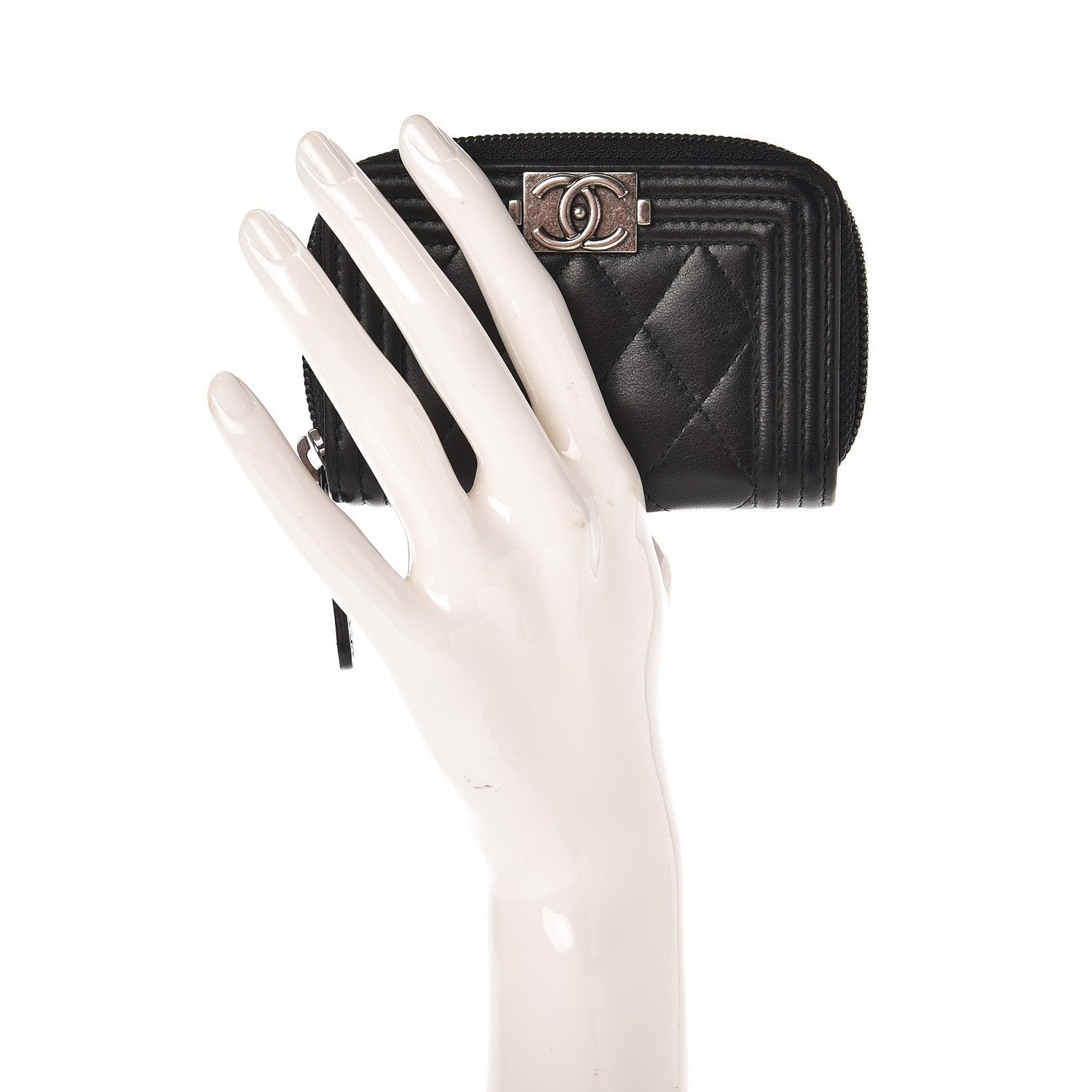 Chanel Lambskin Quilted Zip Around Boy Coin Purse Wallet Black 2 of 8