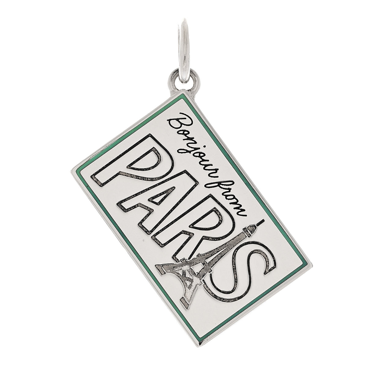 Sterling Silver Enamel Paris Postcard Charm Blue