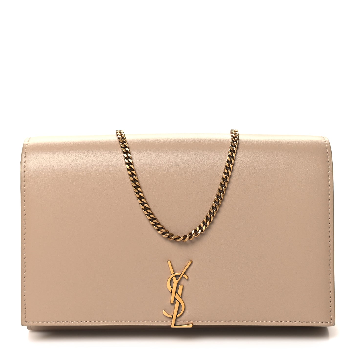 Glossy Calfskin Monogram Chain Wallet Dark Beige