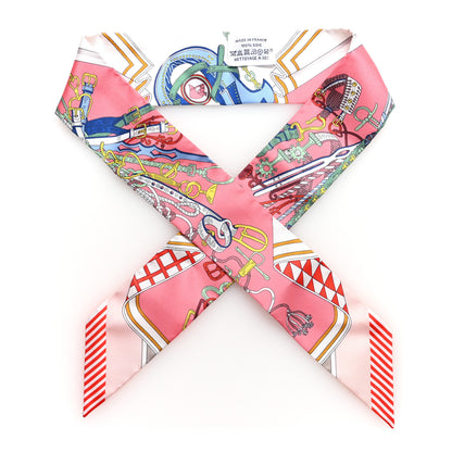 Hermes Silk Bouquets Selliers Twilly Rose Bleu Rouge Multi 1 of 5