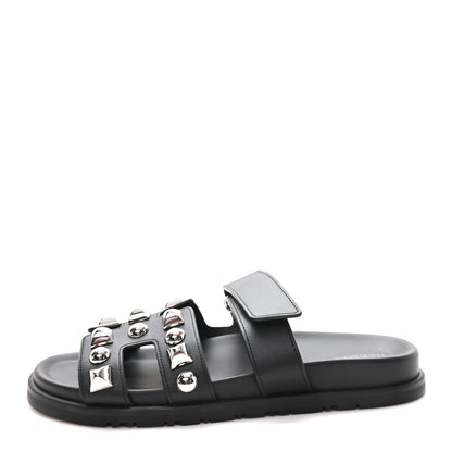 Hermes Calfskin Medor Studded Womens Chypre Sandals 38.5 Black 1 of 10