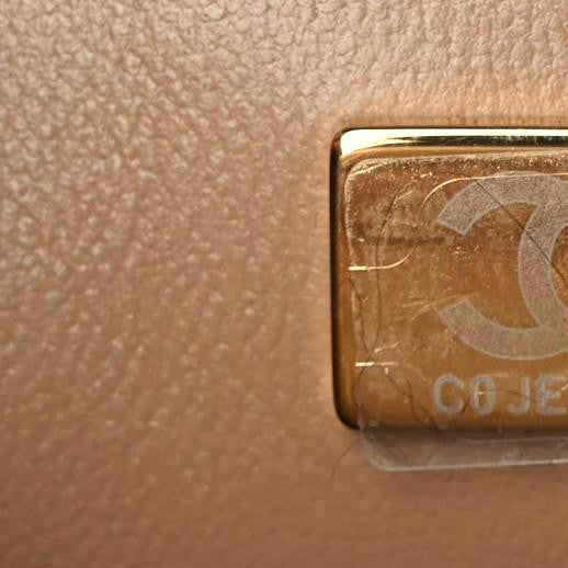 Lambskin Quilted Metal Mini Top Handle Rectangular Flap Beige