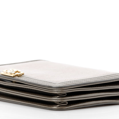 Chanel Metallic Lizard Lambskin Boy Square Wallet On Chain WOC Dark Khaki 11 of 14