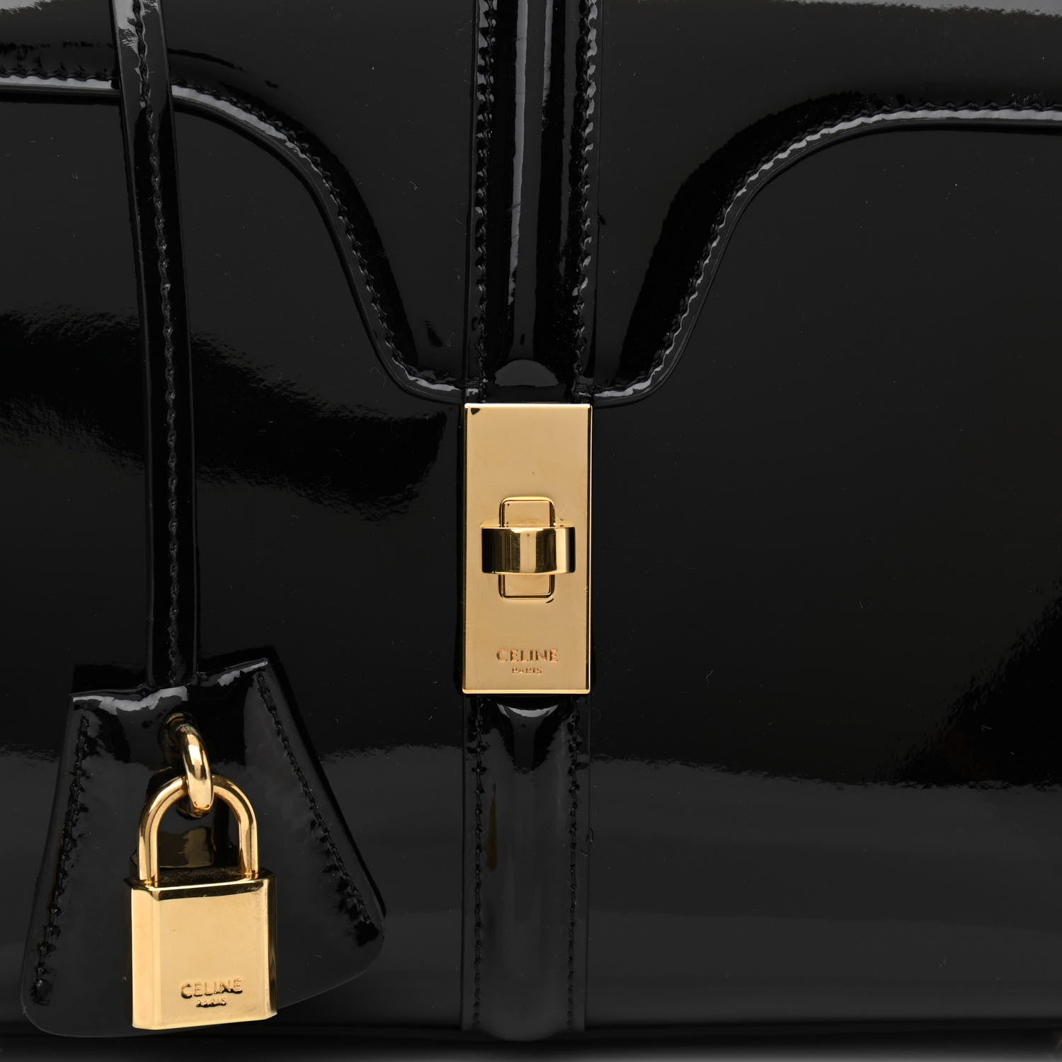 Celine Patent Calfskin Small 16 Top Handle Bag Black 7 of 9